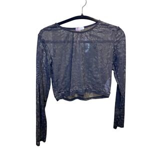 Avidlove Sheer Mesh Long Sleeve Leopard Top Black Size M